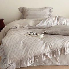 Gray Stripe Ruffle Bedding Bundle