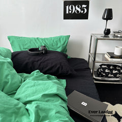 Green Black Mixed Washed Cotton Bedding Set