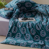 Happy Face Cotton Bedding Set - Blue Green