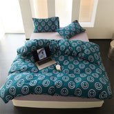 Happy Face Cotton Bedding Set - Blue Green