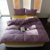 Happy Face Cotton Bedding Set - Purple Yellow