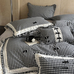 Heiress Gingham Bow Embroidered Bedding Set - Black