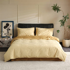 Hidden Garden Jacquard Floral Bedding Set - Custard Yellow