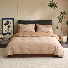 Hidden Garden Jacquard Floral Bedding Set - Tan Pink