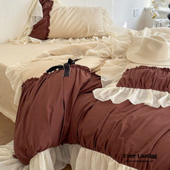 Hot Cocoa Ruffle Bedding Set - Beige Brown