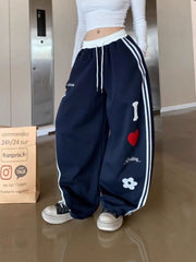 Heart-Print Wide-Leg Pants