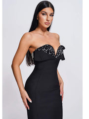 High-Elastic Knit Sequined Strapless Dress