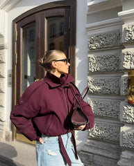 Red Stand Collar Loose Jacket