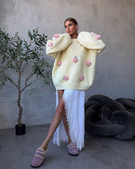 Crew Neck Sweater With Floral Details