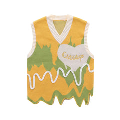 Color Block Letter Loose V-Neck Vest