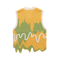 Color Block Letter Loose V-Neck Vest