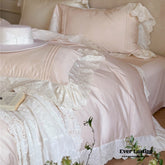 Isabelle Silky Cottage Ruffled Bedding Set - Pink