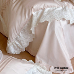 Isabelle Silky Cottage Ruffled Bedding Set - Pink