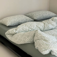 Jersey Knit Cotton Floral Bedding Set - Moss Green
