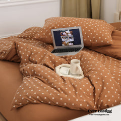 Jersey Knit Dotted Bedding Set - Pumpkin Orange Brown