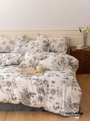 Jersey Knit Floral Bedding Set - Gray White