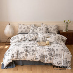Jersey Knit Floral Bedding Set - Gray White