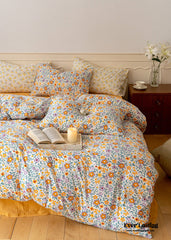 Jersey Knit Floral Bedding Set - Orange Blue