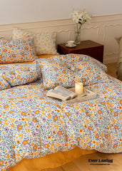 Jersey Knit Floral Bedding Set - Orange Blue