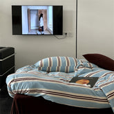 Jersey Knit Retro Stripe Bedding Set - Blue + Burgundy