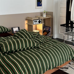 Jersey Knit Retro Stripe Bedding Set - Green + Brown