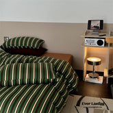 Jersey Knit Retro Stripe Bedding Set - Green + Brown