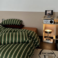 Jersey Knit Retro Stripe Bedding Set - Green + Brown