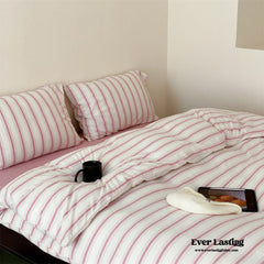 Jersey Knit Stripe Bedding Set - White Pink
