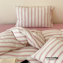 Jersey Knit Stripe Bedding Set - White Pink