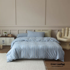 Leo Striped Jersey Knit Cotton Bedding Set - Blue
