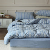 Leo Striped Jersey Knit Cotton Bedding Set - Blue