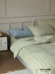 Leo Striped Jersey Knit Cotton Bedding Set - Green