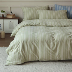 Leo Striped Jersey Knit Cotton Bedding Set - Green