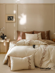 Lily of the Valley Embroidered Silky Bedding Set - Cream