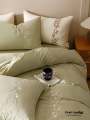 Lily of the Valley Embroidered Silky Bedding Set - Green