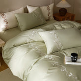 Lily of the Valley Embroidered Silky Bedding Set - Green