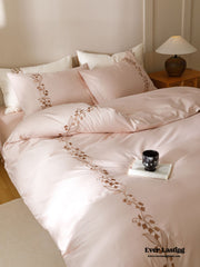Lily of the Valley Embroidered Silky Bedding Set - Pink