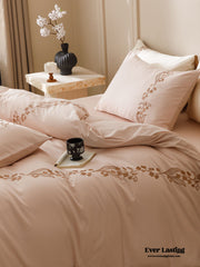 Lily of the Valley Embroidered Silky Bedding Set - Pink