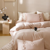 Lily of the Valley Embroidered Silky Bedding Set - Pink