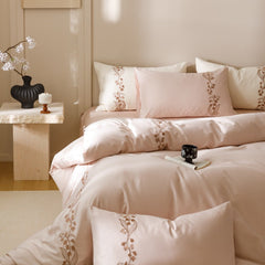 Lily of the Valley Embroidered Silky Bedding Set - Pink