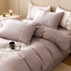 Lily of the Valley Embroidered Silky Bedding Set - Purple