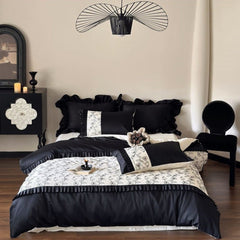 Little Black Lace Floral Bedding Set - Black + White