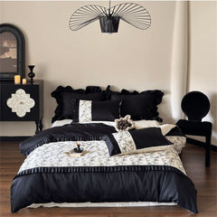 Little Black Lace Floral Embroidered Bedding Bundle