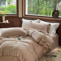 Madeleine Lace Double Gauze Ruffle Bedding Set - Brown