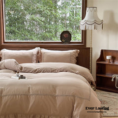 Madeleine Lace Double Gauze Ruffle Bedding Set - Brown