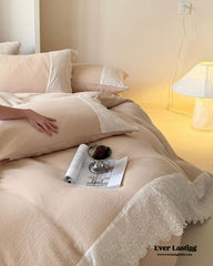 Margaux Lace Double Gauze Bedding Set - Beige Brown
