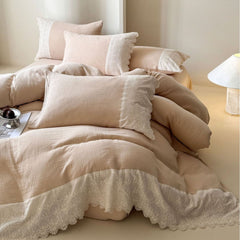 Margaux Lace Double Gauze Bedding Set - Beige Brown