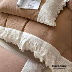 Margaux Lace Double Gauze Bedding Set - Chocolate Brown