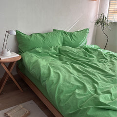 Maximalist Green Solid Color Cotton Bedding Set