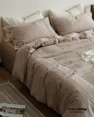 Milo Minimalist Solid Button Bedding Set - Brown